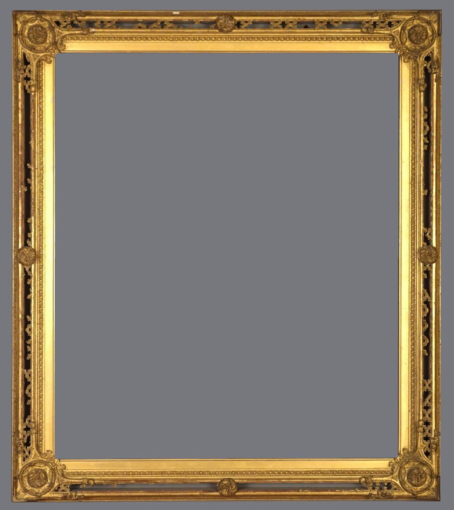 A gold frame with a gray background.