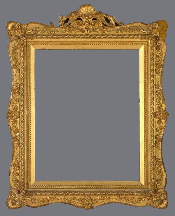 A gold frame with a gray background