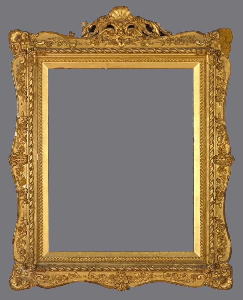 A gold frame with a gray background