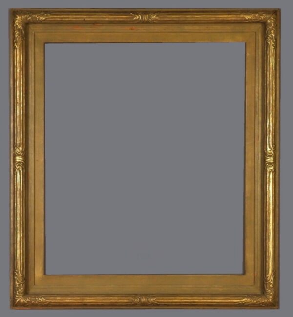 A gold frame with a gray background.