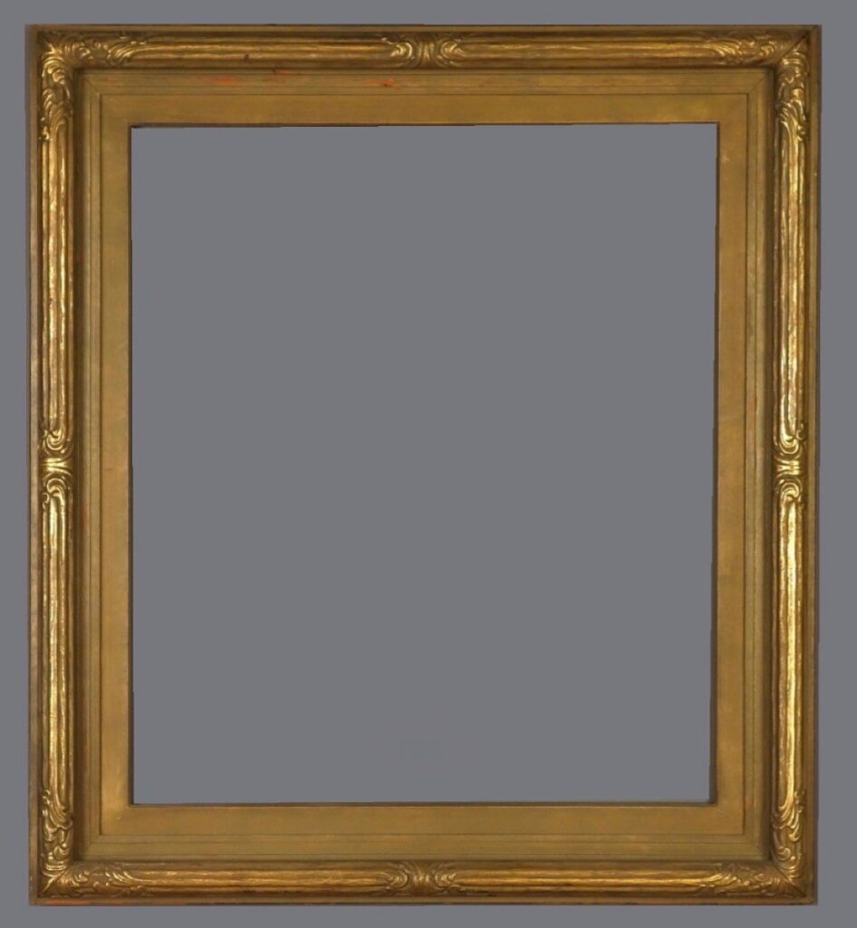 A gold frame with a gray background.