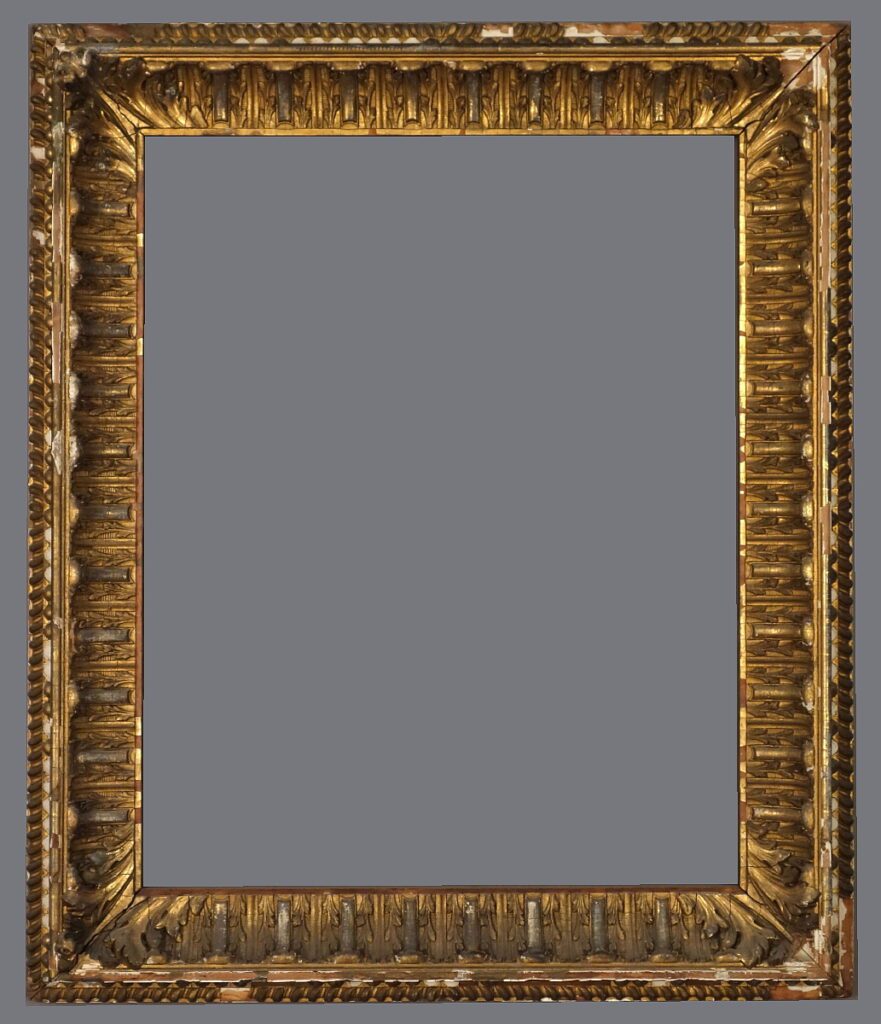 A gold frame with a gray background