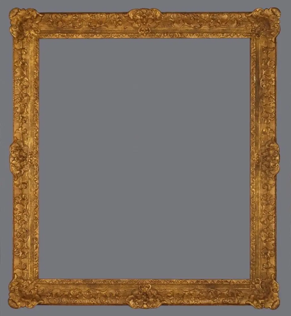 A picture frame with a gray background.