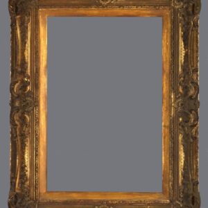 A picture frame with gold leaf and a gray background.