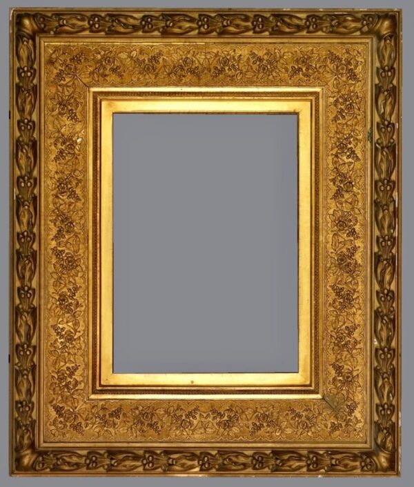 A gold frame with a gray background.