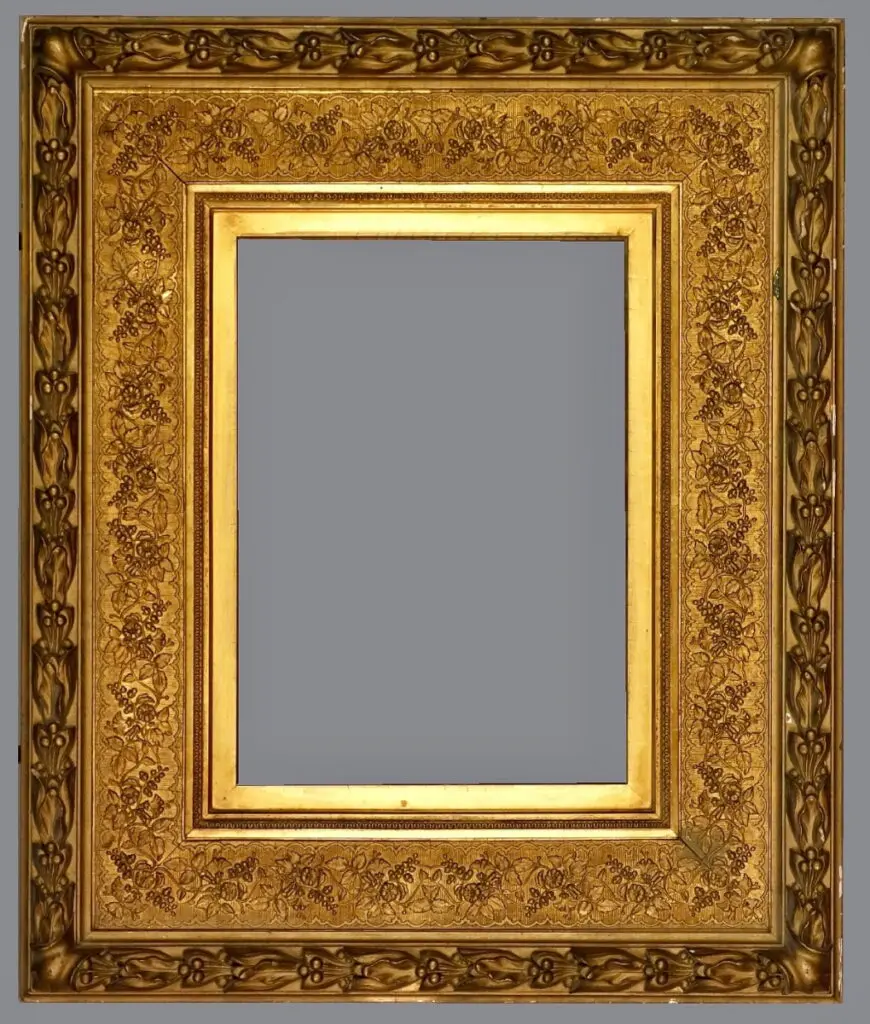 A gold frame with a gray background.