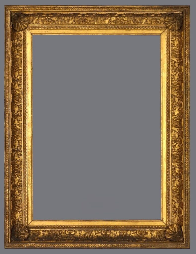 A gold frame with a gray background