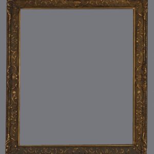 A picture frame with gold leaf and a gray background.