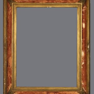 A picture frame with a gold trim and red background.