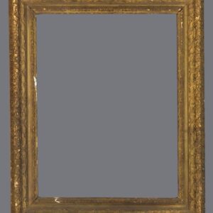 A picture frame with gold leaf and a gray background.