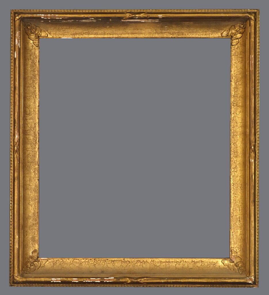 A gold frame with gray background.