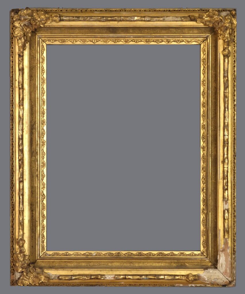 A gold frame with a gray background