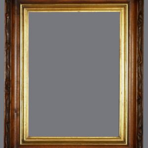 A picture frame with a gold trim on the top.