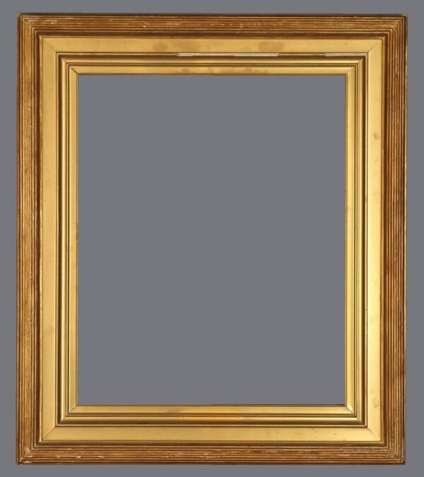 A picture frame with a gray background.