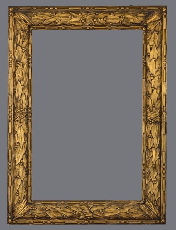 A picture frame with a gray background and some wood.