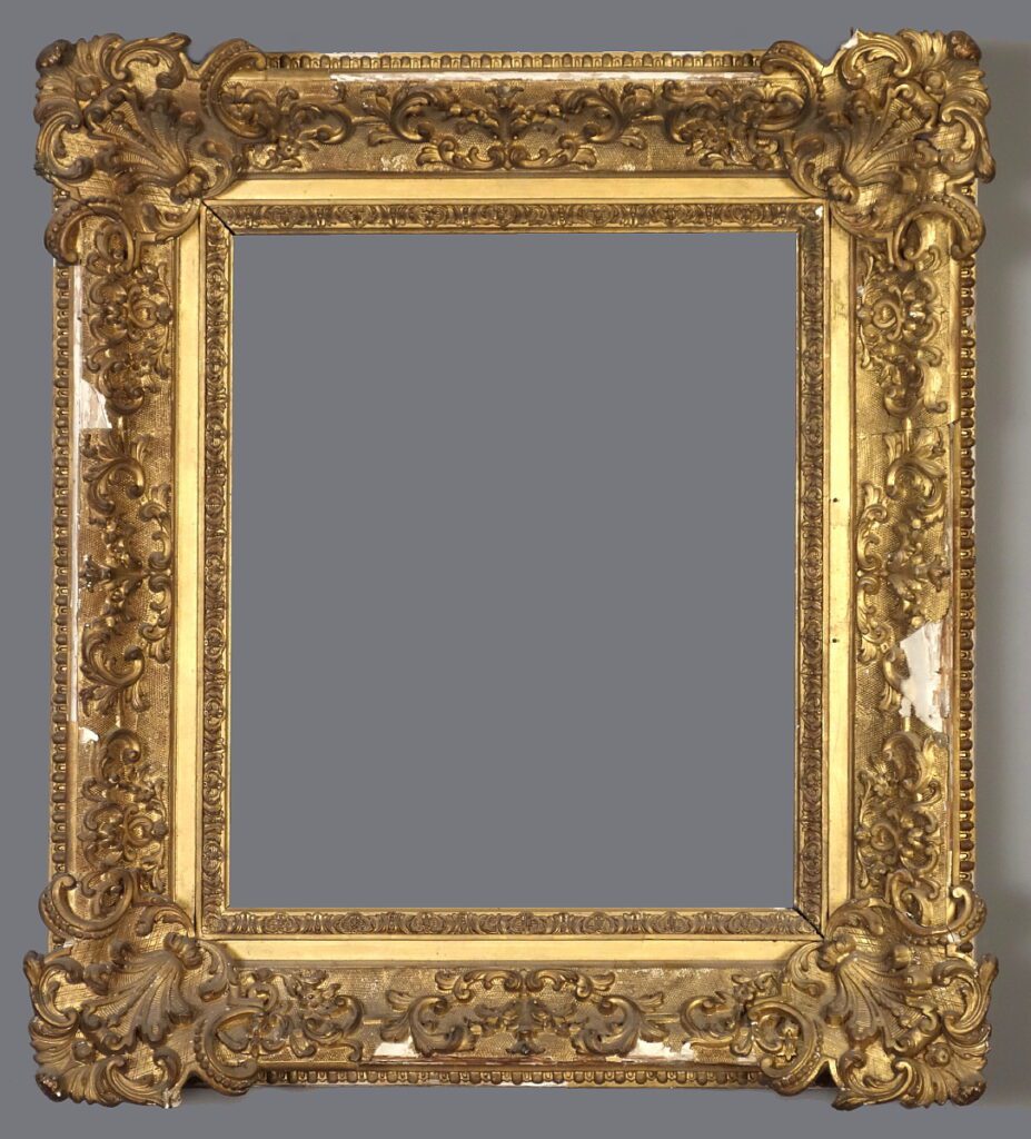 A gold frame with a gray background