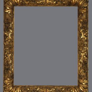 A picture frame with gold leaf and a gray background.