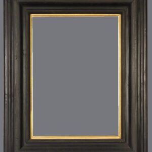 A picture frame with gold trim and black wood.