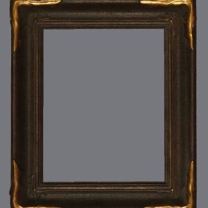 A picture frame with gold trim and black background.