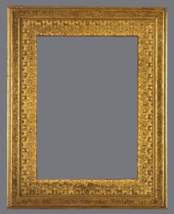 A gold frame with a gray background