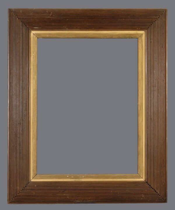 A picture frame with a gold trim on the top.