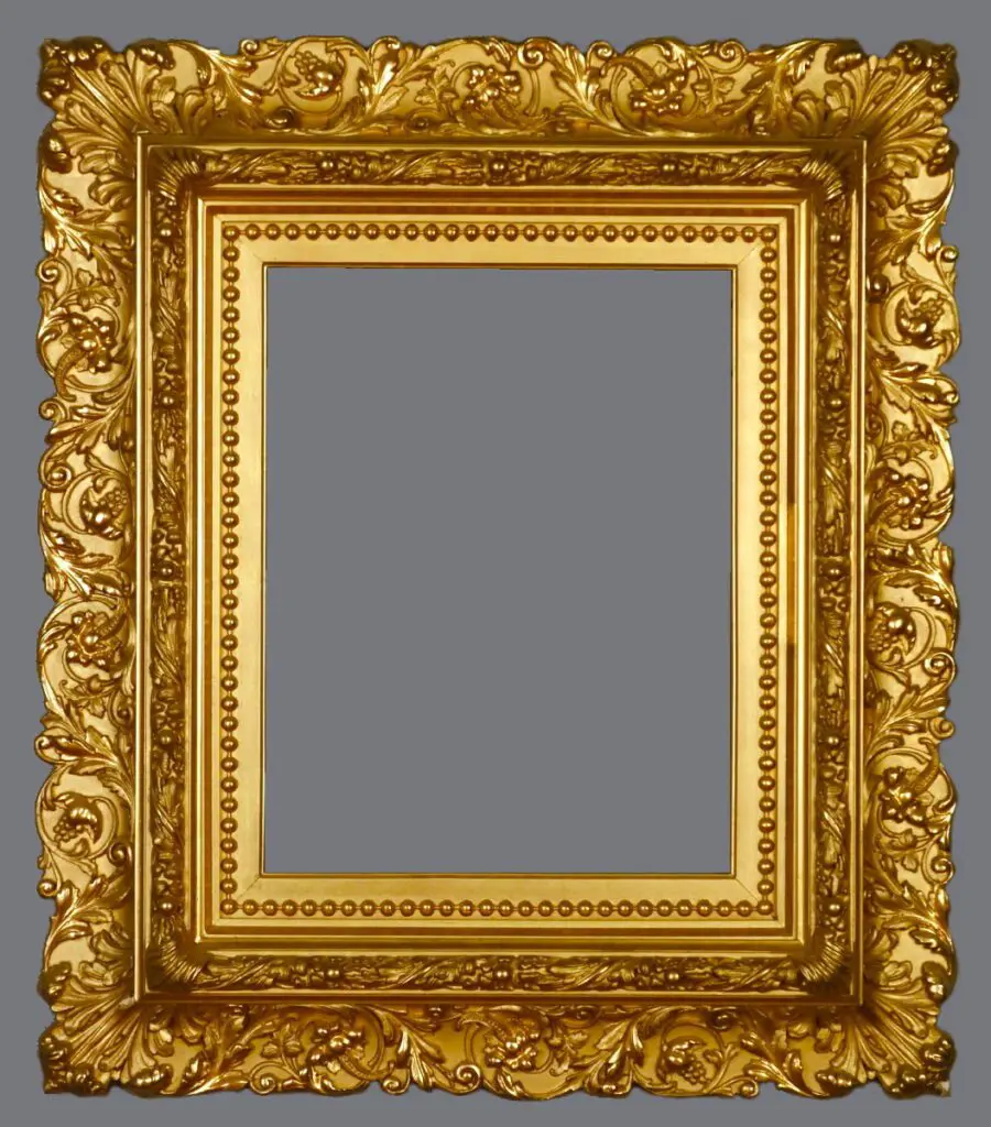 A gold frame with a gray background