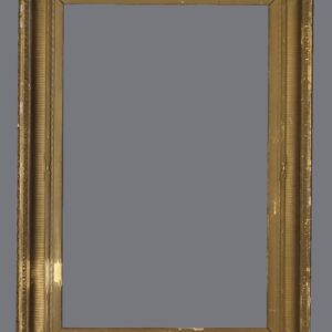 A gold frame with gray background.