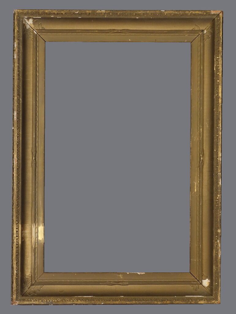 A gold frame with gray background.