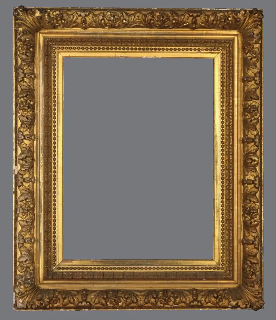 A gold frame with a gray background