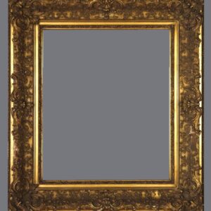 A picture frame with gold leaf and a gray background.