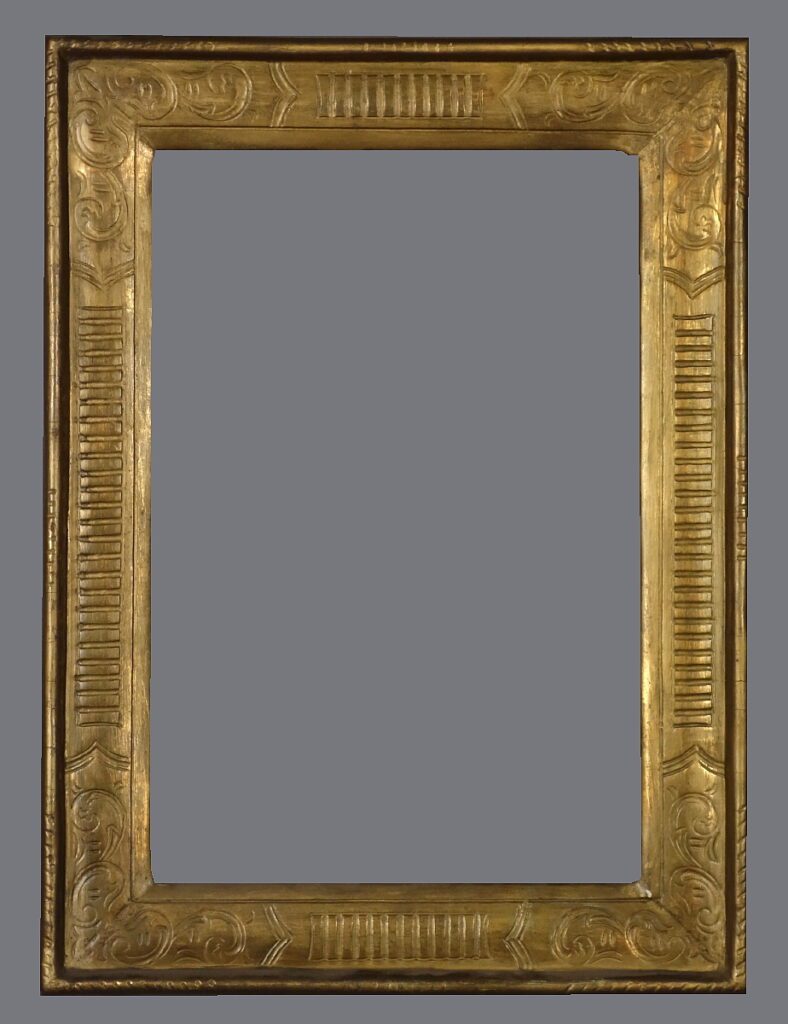 A gold frame with a gray background