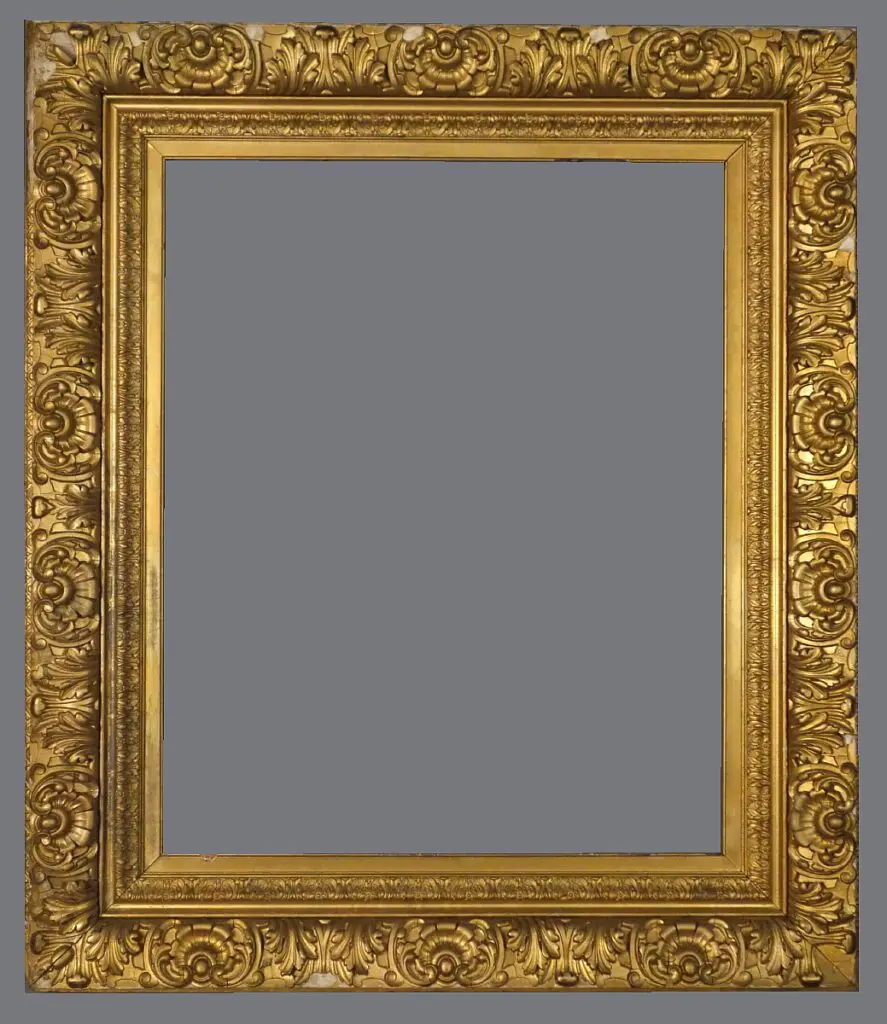 A gold frame with gray background