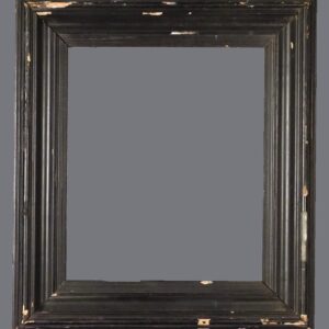 A picture frame with an old look and a gray background.