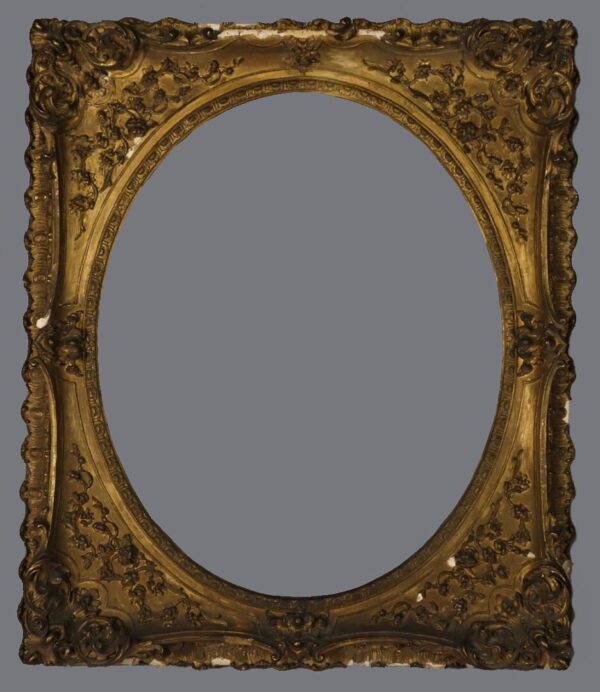 A gold frame with a gray background