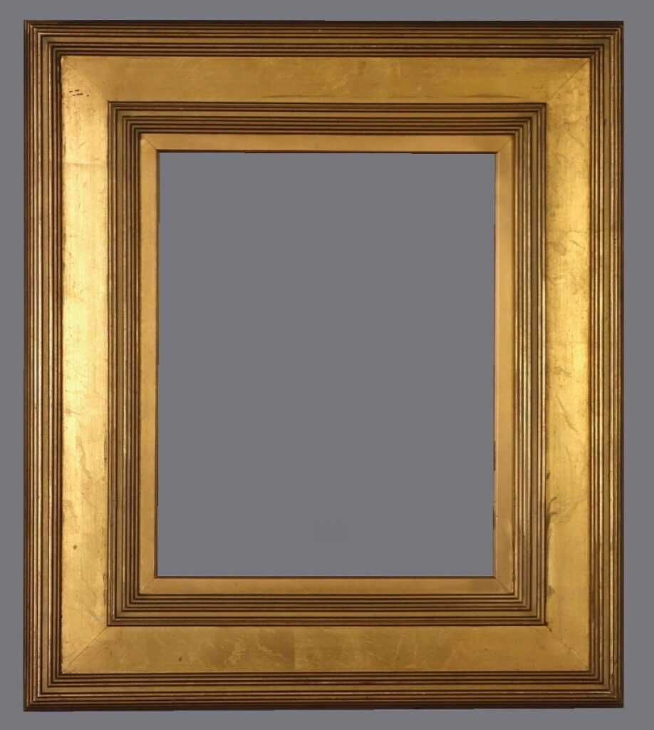 A picture frame with a gray background.