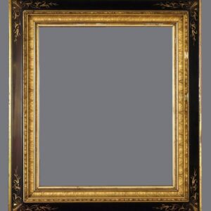 A picture frame with a black and gold border.