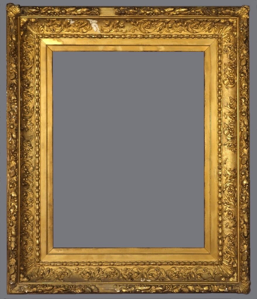 A gold frame with a gray background