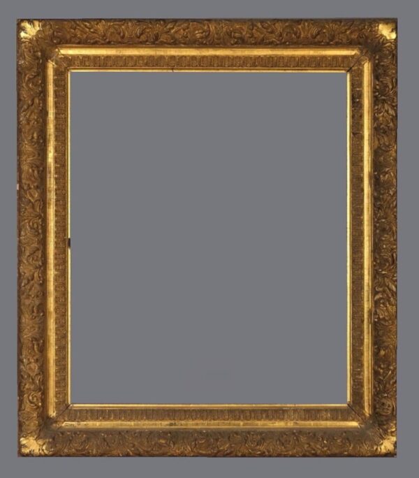 A picture frame with gold leaf on the edges.