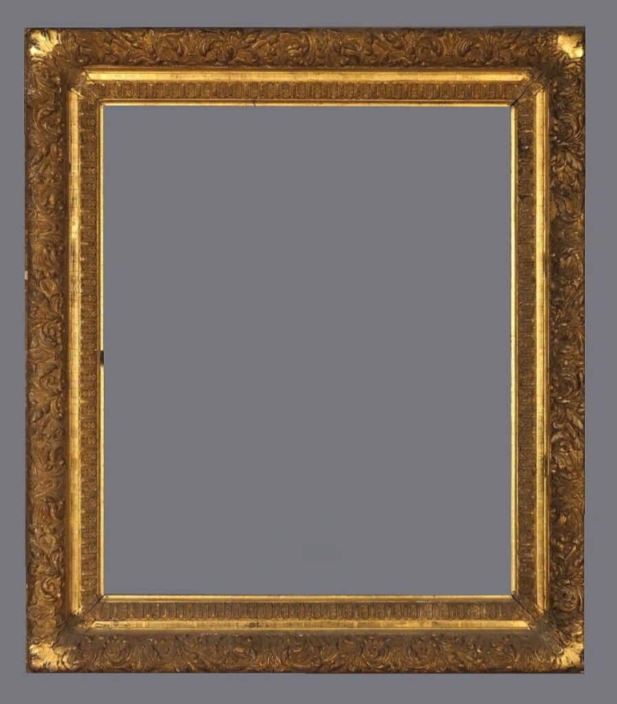 A picture frame with gold leaf on the edges.