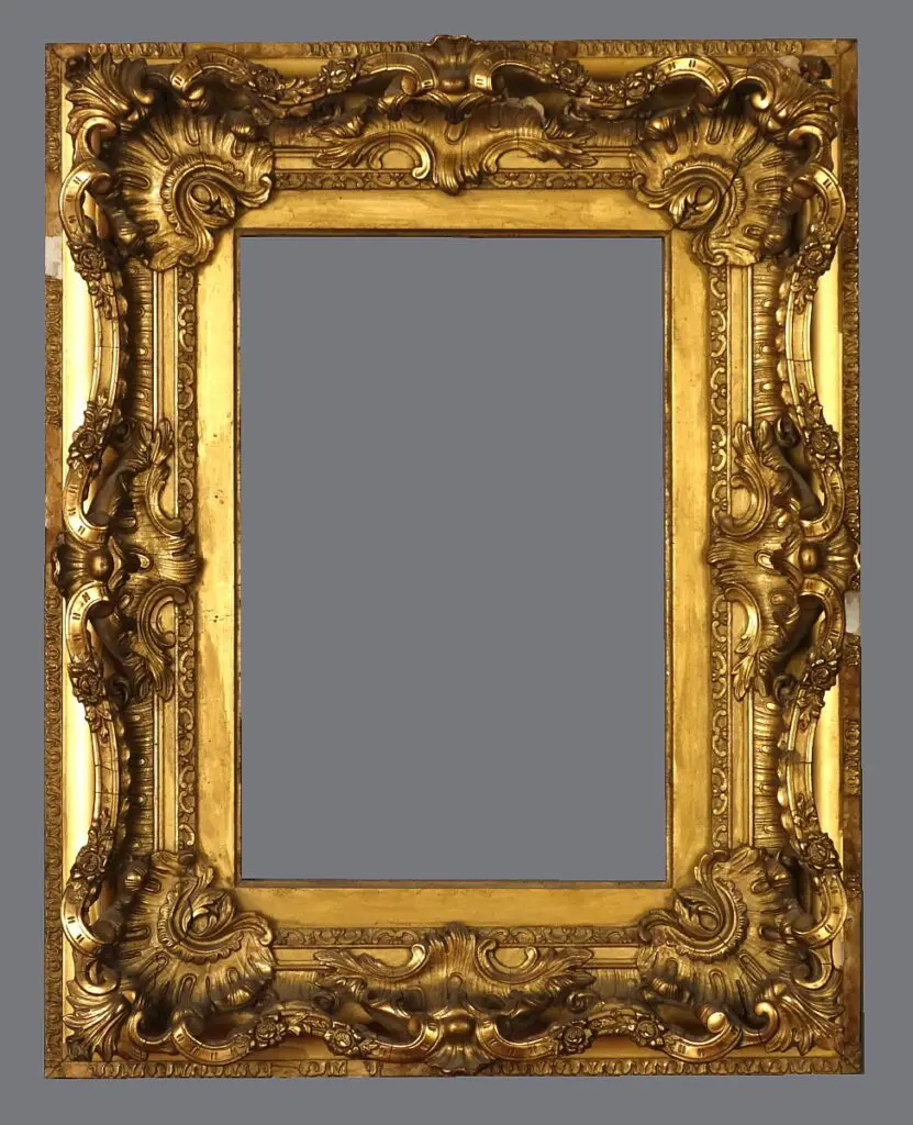 A gold frame with a gray background