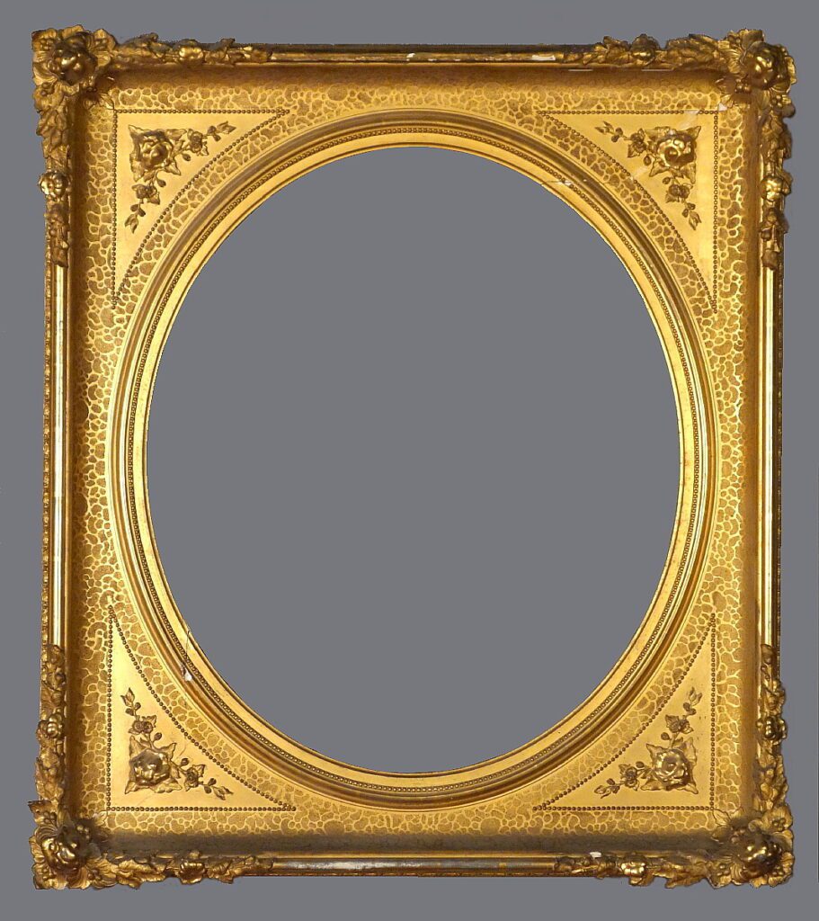 A gold frame with a gray background