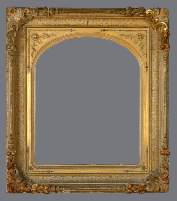 A gold frame with a gray background