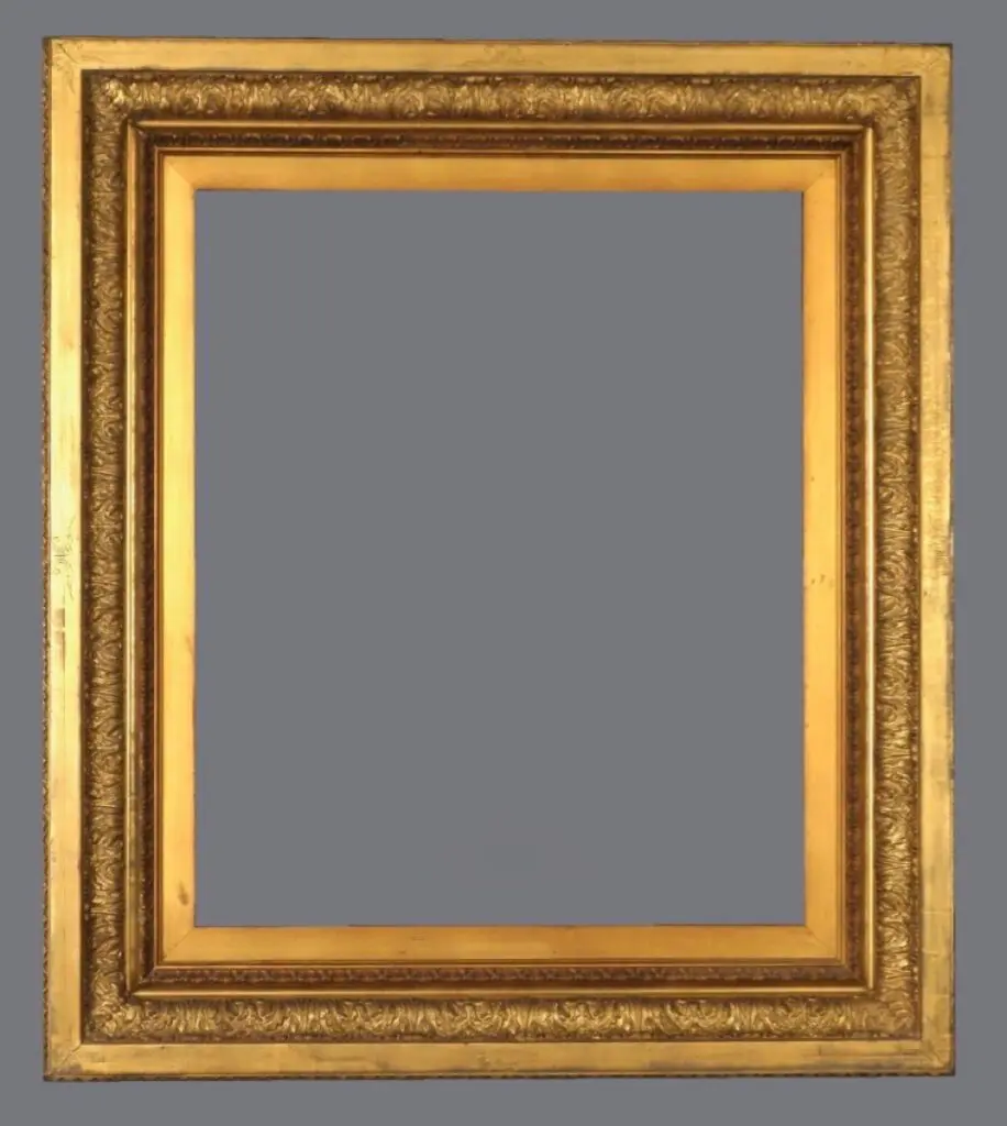 A gold frame with gray background