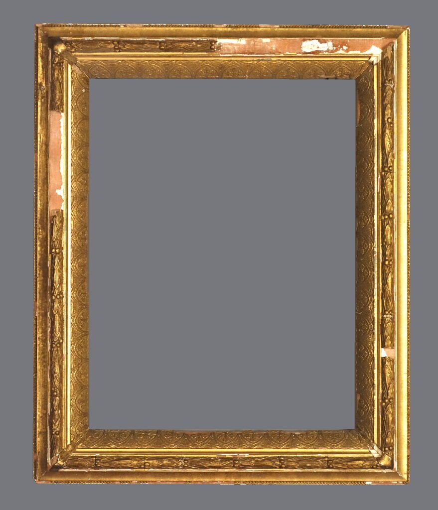 A picture frame with a gray background.