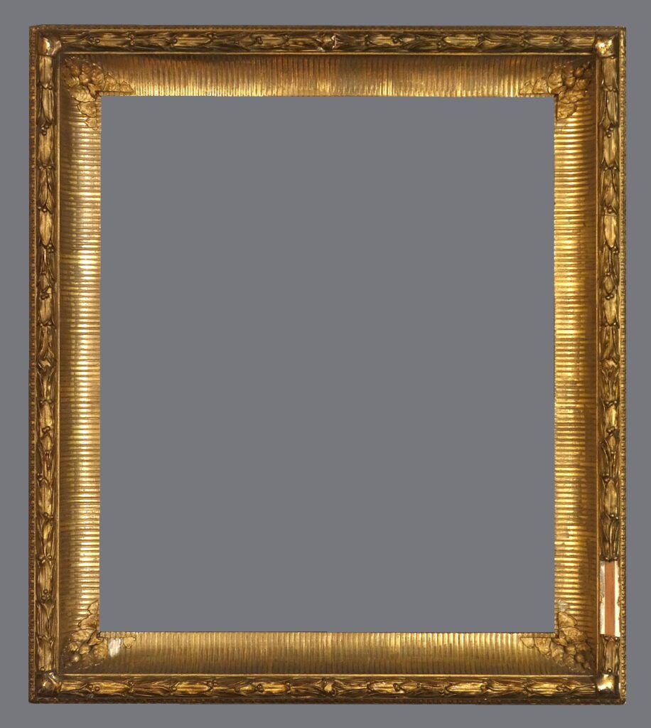 A gold frame with a gray background.