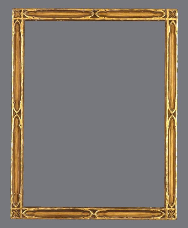 A gold frame with a gray background.