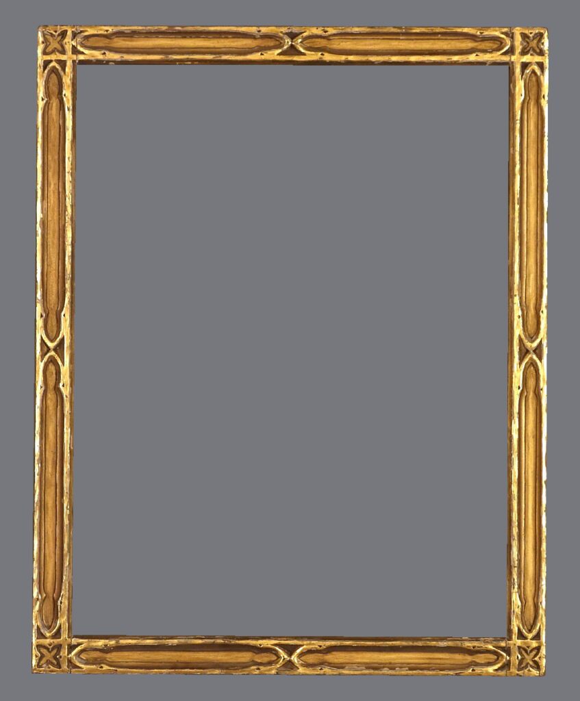 A gold frame with a gray background.