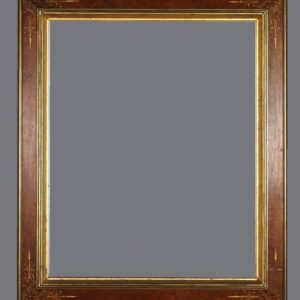 A picture frame with a gold trim and a gray background.