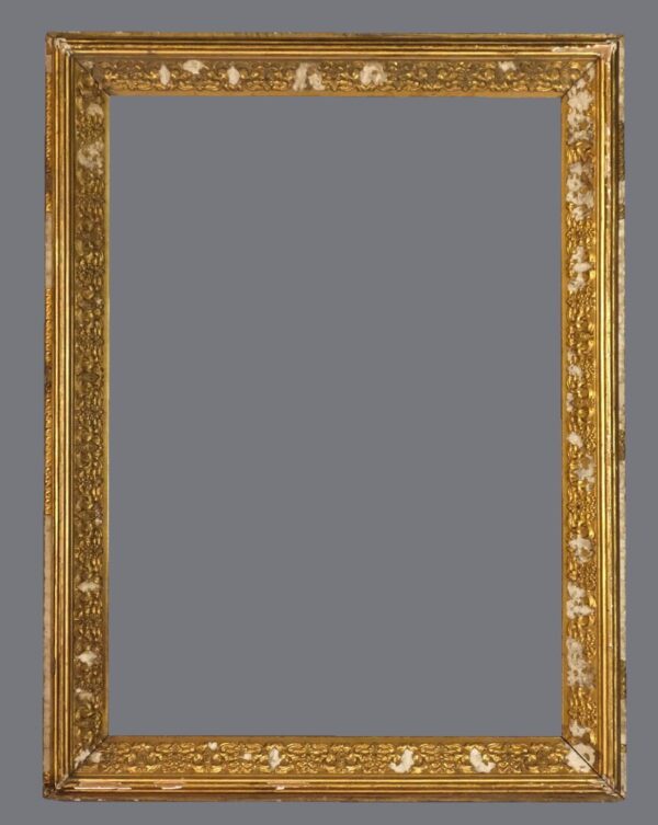 A gold frame with a gray background.