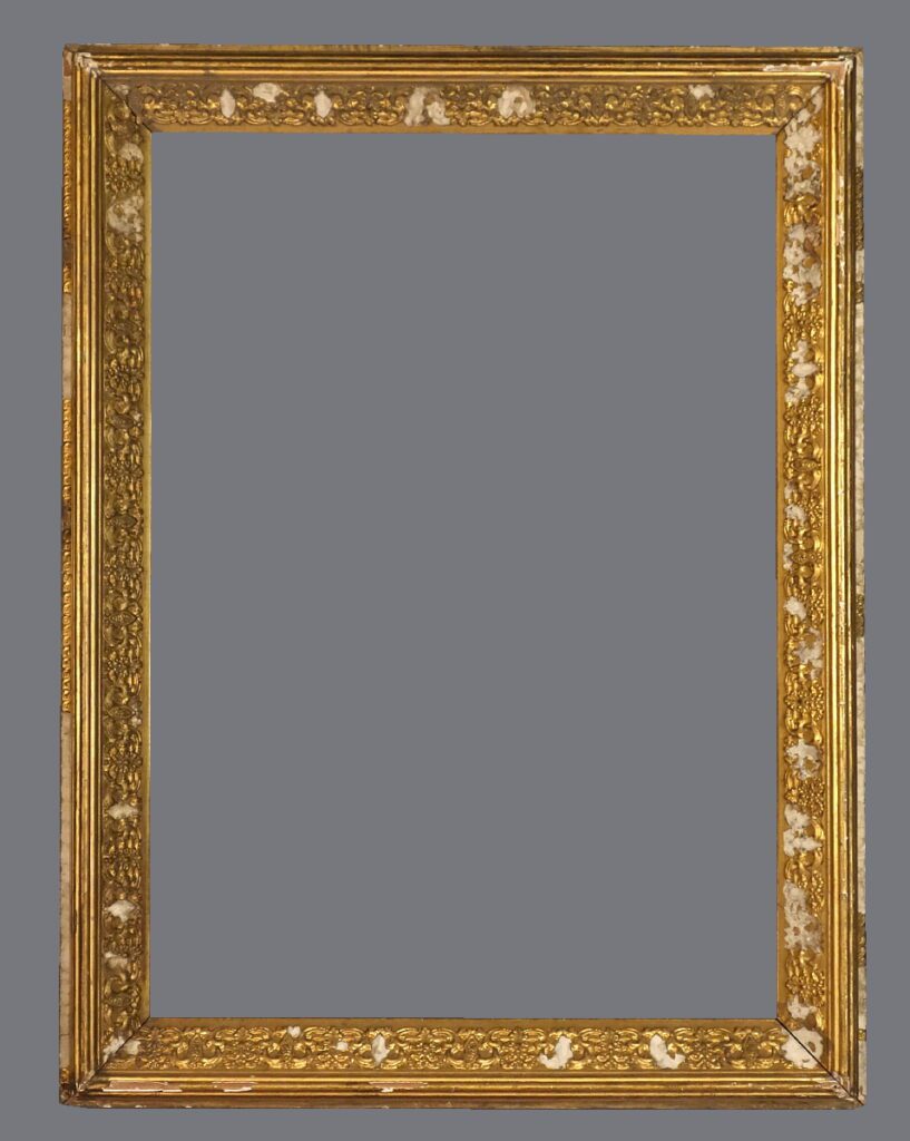 A gold frame with a gray background.